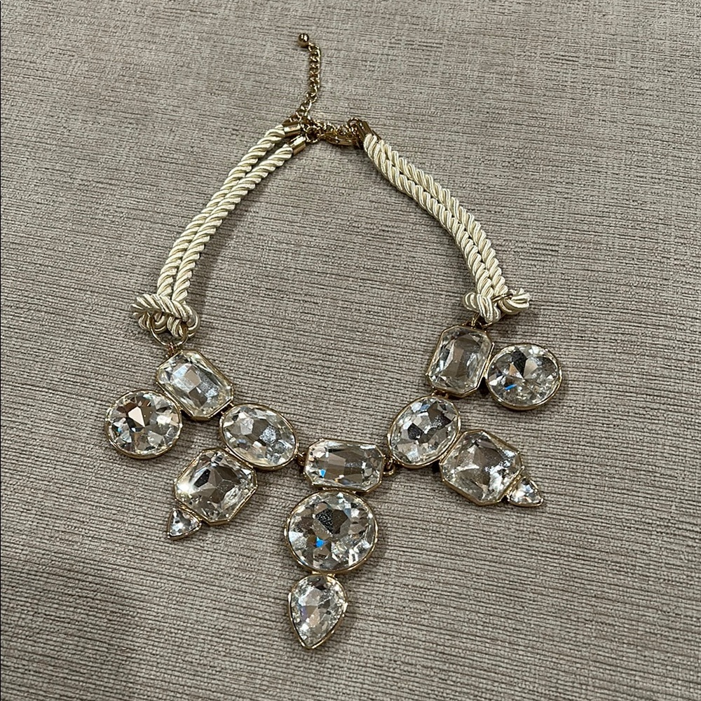 Elegant Chicos Crystal Statement Necklace braided cord gold tone.